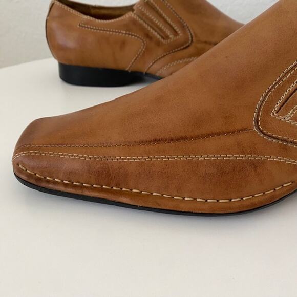 Aldo Loafers Cognac Brown Leather Slip-On Side Stretch Men's 41 (US 8) - Picture 6 of 15